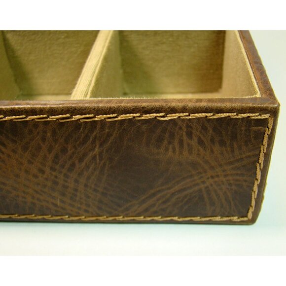 FOSSIL Men’s Brown Leather Valet Box Organizer for Jewelry Watches Keys Belts - Picture 5 of 10